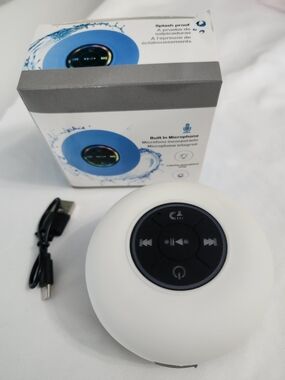White Portable Bluetooth Shower Speaker with Black Control Panel